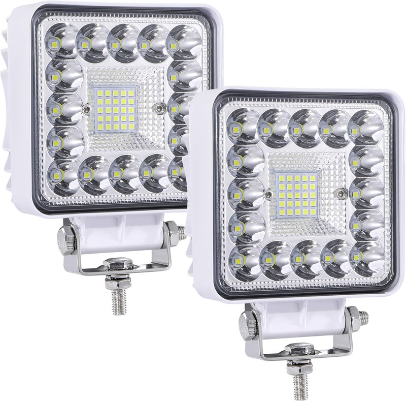 SAN YOUNG أضواء بود LED البحرية، كشافات LED للقوارب والشاحنات والمقطورات، 120 واط 10000 لومن 4 بوصة مجموعة شعاع أضواء رصيف اليخوت، جرار، ATV، UTV، بار عمل مضاءة، مقاومة للماء، عبوة 2، هيكل أبيض - Image 1
